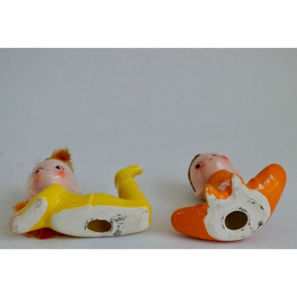 Vintage Pixie Elf Elves Set of 2 Hair Orange Yellow Figurines - Picture 7 of 8